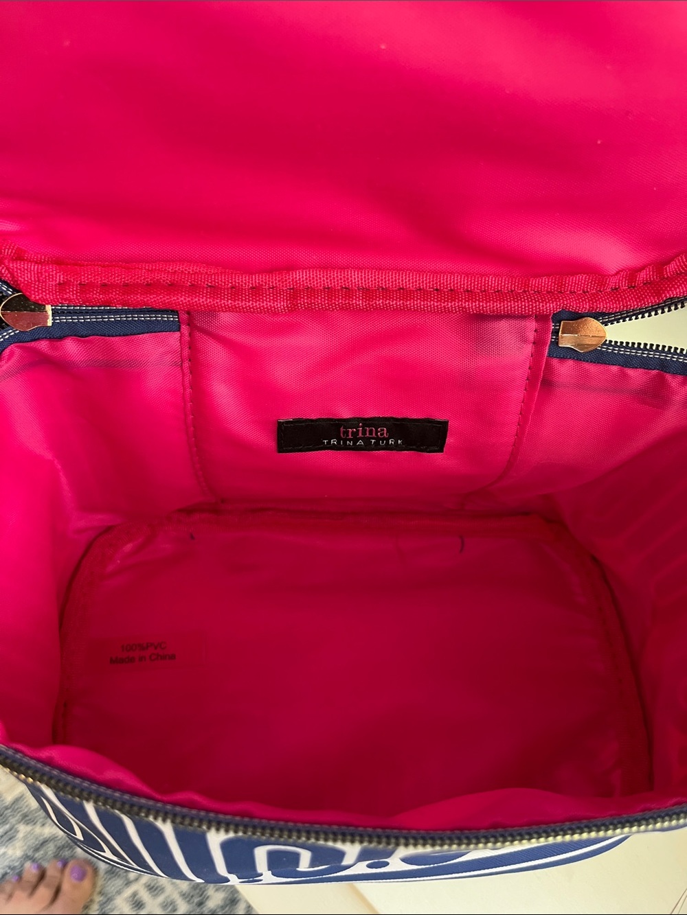 Trina Turk Navy and Hot Pink Cosmetic Case